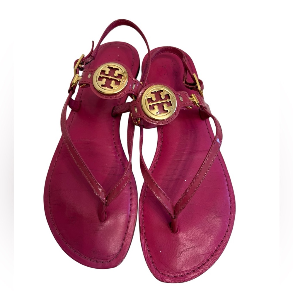 TORY BURCH hot pink sandals size 7 strappy designer logo